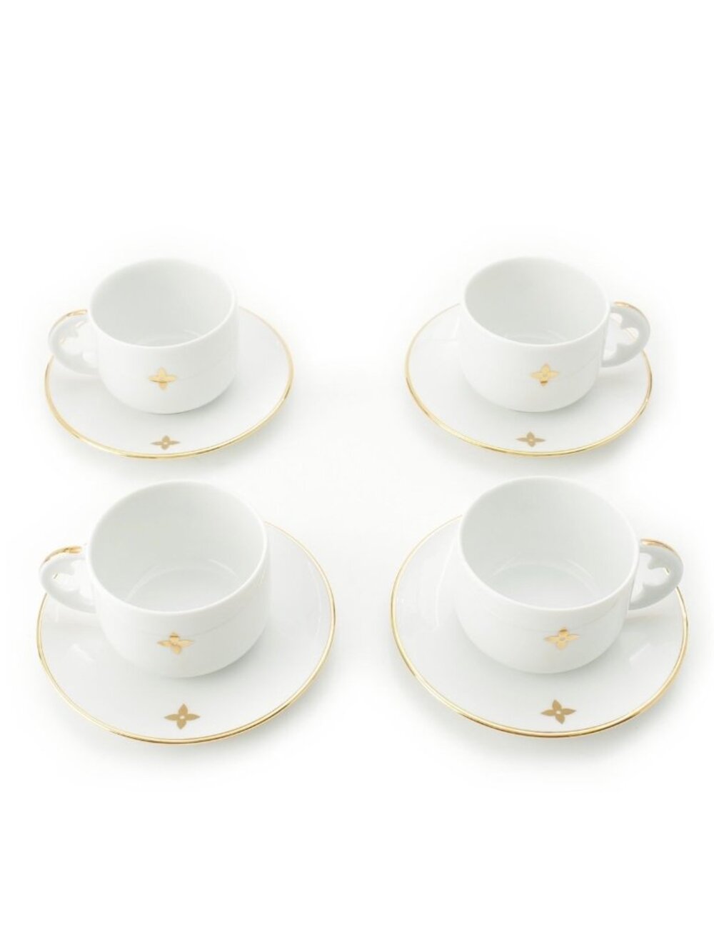 Louis Vuitton Porcelain Bowl Tea Cup & Saucer Set 4 Guest Tableware White Gold